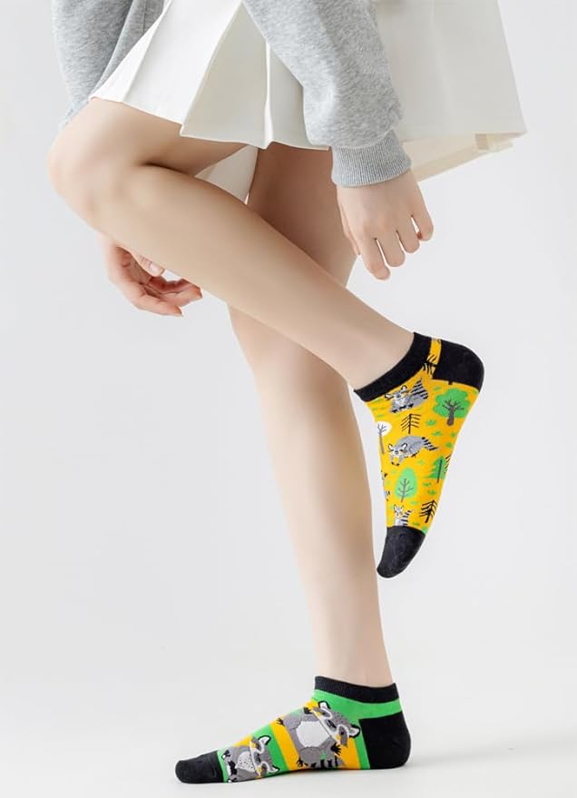 2 Pairs Funny Cartoon Animal Print Cotton Ankle Socks for Women Teens