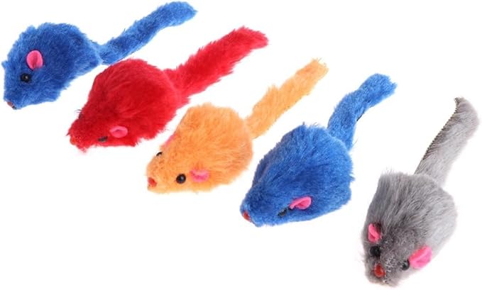 5Pcs Interactive Flocking Plush Mice Toys for Cats - Soft Kitten Catch & Training Play Toys,Flexible Indoor Exercise,Small Plush Biting Toys for Cat Tents,Beds & Houses-Perfect for Indoor Cats（Random）
