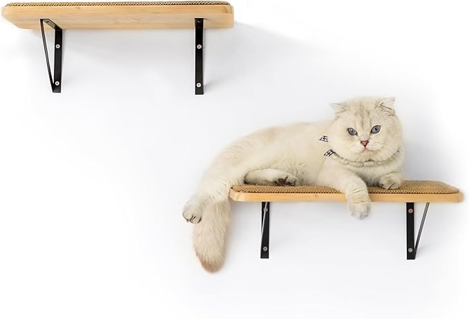 2Pack Wooden Cat Wall Shelves with Sisal Mat,16x9.8 Inch Cat Wall Steps Cat Bed for Sleeping,Scratching and Playing.