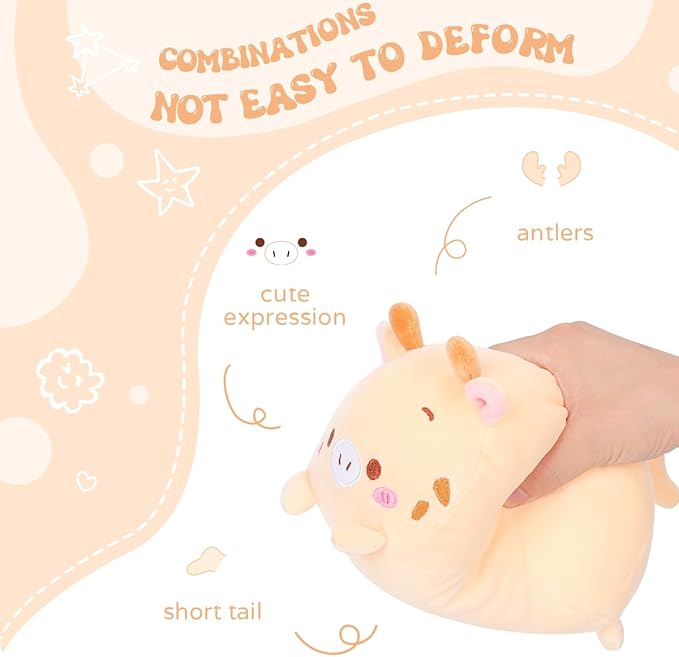 AIXINI 23.6 inch Cute Deer Plush Stuffed Animal Cylindrical Body Pillow,Super Soft Cartoon Hugging Toy Gifts