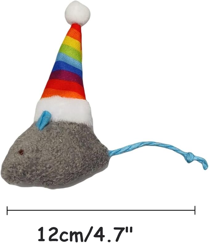 6-Pack Christmas Catnip Cat Mice Toys with Rainbow Santa Hats Interactive Cat Toys for Indoor Cats Kittens, Christmas Thanksgiving Cat Toy Gift