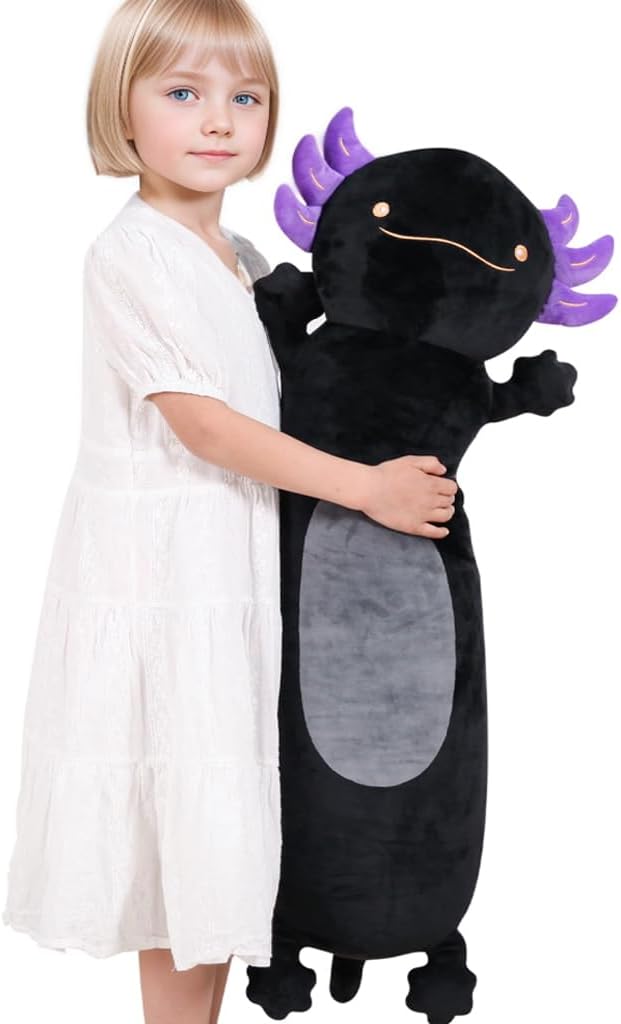 36" Giant Black Axolotl Stuffed Animal, Cute Soft Long Axolotl Plush Body Squishy Pillow Big Plushies Toy, Gift for Kids, Boys, Birthdays, Easter