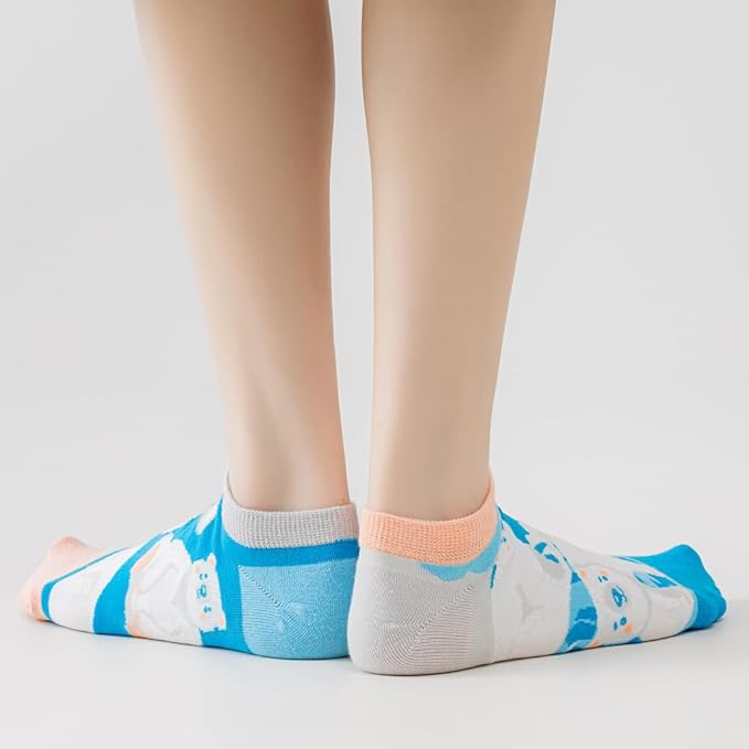 2 Pairs Funny Cartoon Animal Print Cotton Ankle Socks for Women Teens