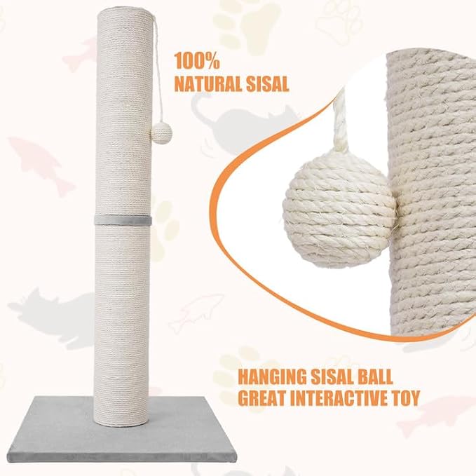 MumMarmot's Cat Scratching Post with Premium Sisal Rope 3.25Inch Large Diameter Scratcher Post for Indoor Cats Beige（25 inch）