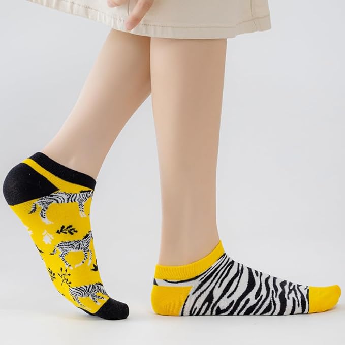2 Pairs Funny Cartoon Animal Print Cotton Ankle Socks for Women Teens