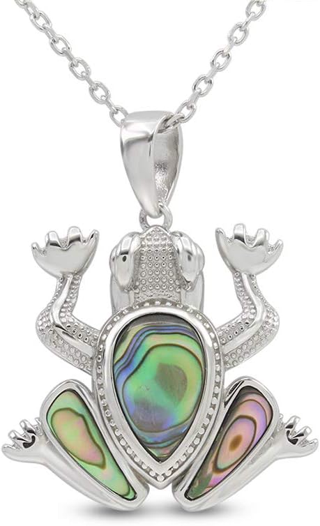 AFFY Abalone Shell Animal (Starfish, Dolphin, Seahorse, Frog, Dragonfly, Whale Tail, Turtle) 14K White Gold Over Sterling Silver Pendant Necklace Jewelry Gift For Her