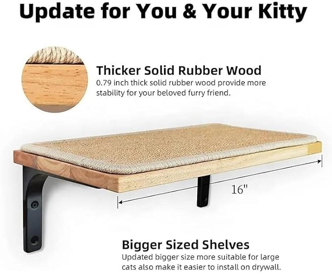 Cat Scratching Staircase, Wooden Climbing Post for Cats, Stairway Design Cat Climbing Shelf Wall Mounted, Four Step Cat Stairway with Jute Scratching for Cats Perch Platform (2 Pieces Hammock)