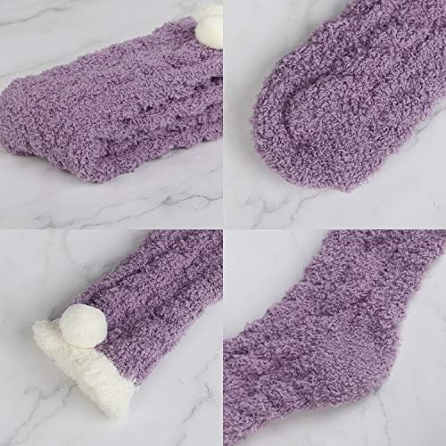 6 Pairs Womens Fuzzy Socks Winter Warm Soft Cozy Fluffy Microfiber House Sleeping Slipper Socks Christmas Gifts