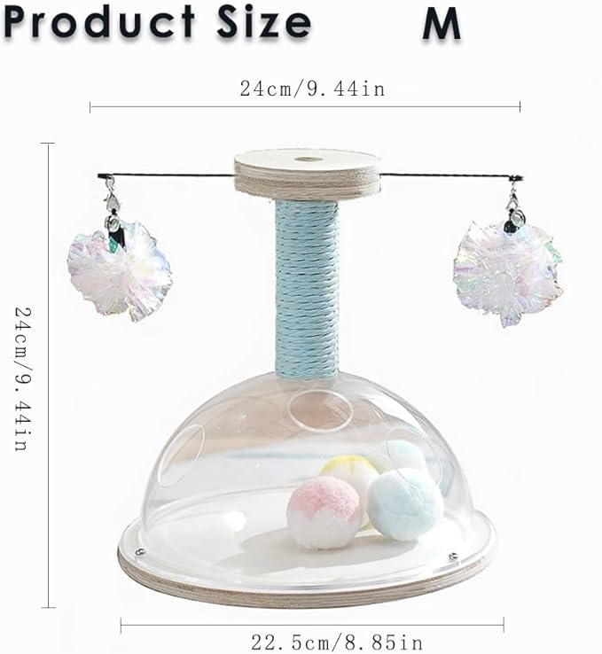 Marchul Cat Scratching Post with Hanging Ball, Wooden Cat Fetch Ball Toy, Sisal Scratcher Interactive Kitten Fun Track Toy for Indoor Cats Physical Exercise,M