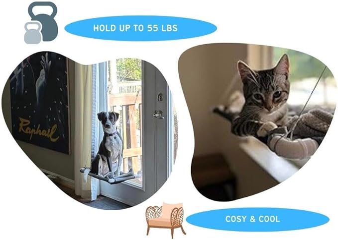 Cat Window Perch Bed with Ultra Soft Fleece Mat – Deluxe Edition Pet Hammock Bed for Cats, Small Dogs Window Suction Shelf Bed for Pets – Easy Installation & Machine Washable
