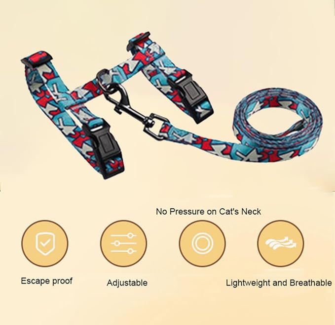 Cat Harness Escape Proof Cat Harness and Leash Set for Walking Soft Adjustable Kitten Harness for Small Large Cats(Multicolor)
