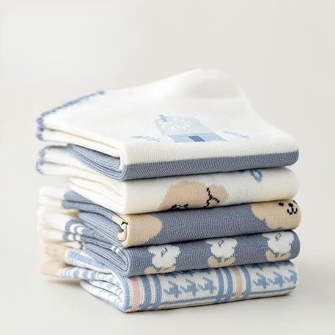 5/10 Pairs Combed Cotton Socks for Women with Cute Animals/Flowers Patterned Ankle Socks