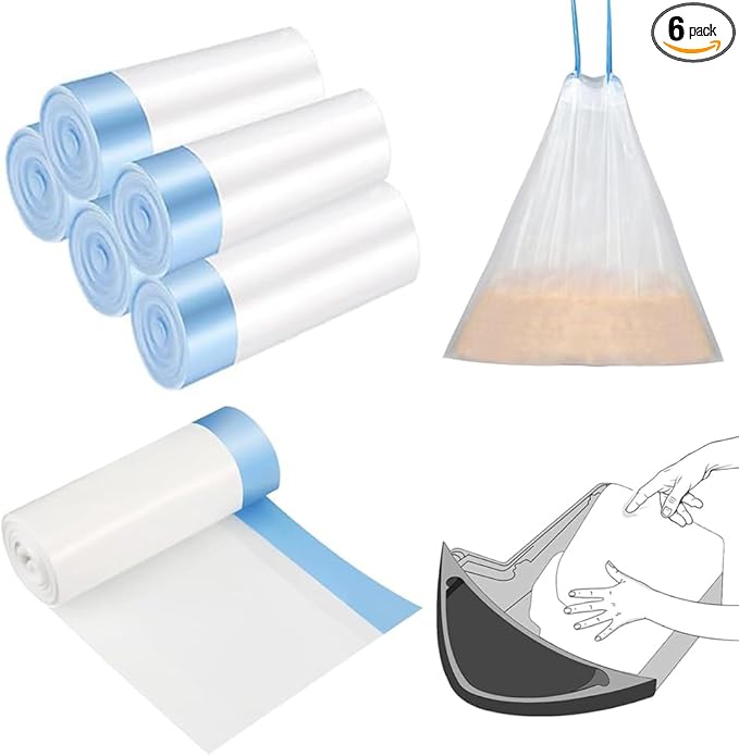 120 Count Waste Drawer Liners Bags Compatible with Litter Box Robot 3/4, Thick Self-cleaning Cat Litter Box Liners refill with Drawstring 9-11 Gallons, Replacement Waste Bags for Cat Pan Waste