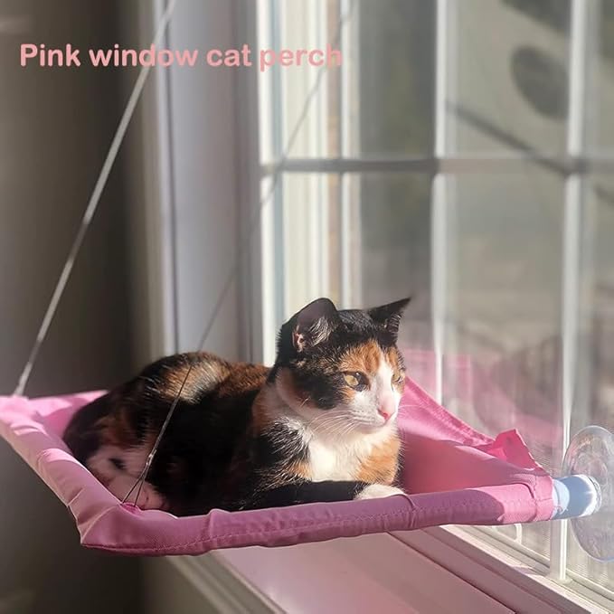 Cat Window Perch Suction Cups Cat Window Hammock Space Saving Window Seat for Cats Inside (Pink)