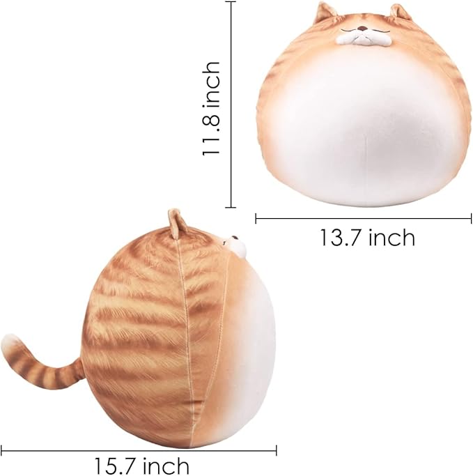 ARELUX 11.8In High Chubby Cat Plush Pillow, Cute Orange Fat Kitty Cat Stuffed Animal Soft Kitten Adorable Hugging Pillow Anime Plushies,Funny Toy Birthday for Adults Friends