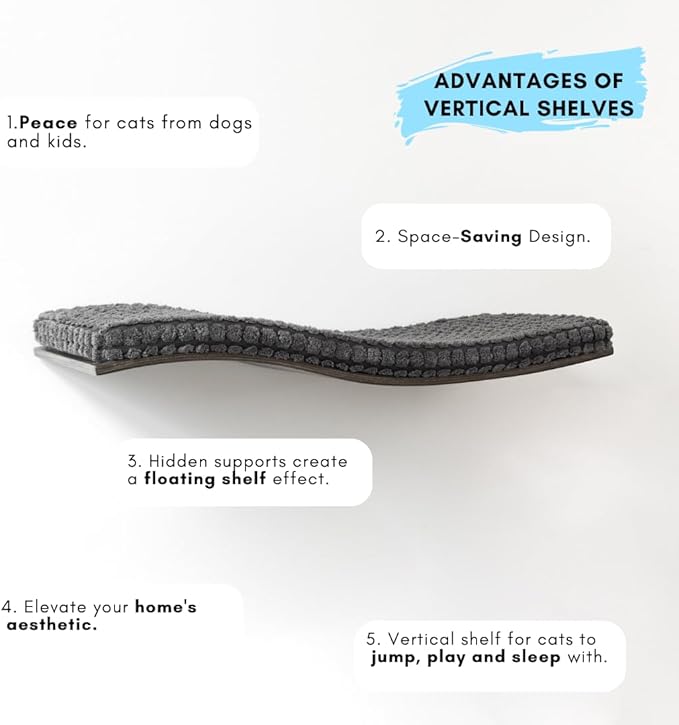 Kitsune Garden Cat Wall Shelves, Floating Cat Shelves, Cat Wall Furniture, Wall Mounted Cat Bed, Cat Wall Shelf, Cat Perch, Cat Bedding, Modern Cat Furniture, Cat Wall, Cat Waved Shelf Grey