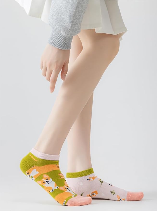 2 Pairs Funny Cartoon Animal Print Cotton Ankle Socks for Women Teens