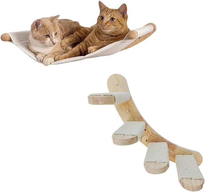 Cat Hammock Wall Mounted Cat Shelf with Steps - Cat Wall Shelves and Perches for Sleeping, Playing, Climbing Cat Bed & Furniture for Large Cats or Kitty Wall Cat Bed (4 Flat Steps)