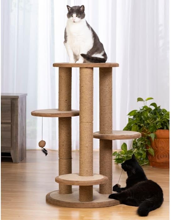 Prevue Pet Products 7150 Kitty Power Paws Multi-Platform Posts with Tassels Cat Scratcher, Natural