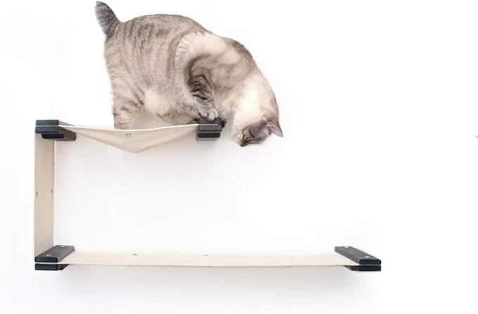 Catastrophic Creations Double Decker Cat Hammock – Wall Mounted Cat Tree with Hammock Perch – Cat Wall Hammock w/Canvas Fabric – Bamboo Cat Tower for Indoor Cats – Modern Cat Furniture