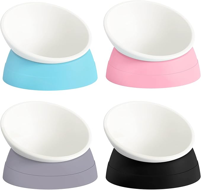 4Pcs Cat Bowls Elevated Cat Food Bowl Adjustable Cat Dish Anti-Slip and Anti-Noise Raised Cat Bowl Protecting Pet’s Spine Thickened Plastic Bowl Suitable for Indoor Cats, 17 Oz