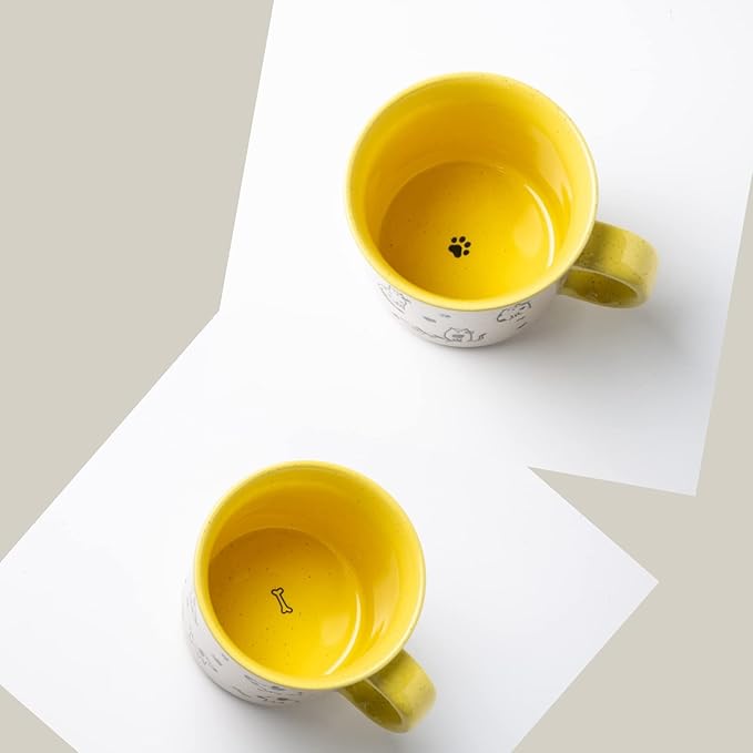 AmorArc 22 OZ Large Ceramic Coffee Mugs Set of 2, Oversized Mugs With Big Handle for Men Women Dad Mom, Big Mug With Textured Dogs Cats Patterns for Office & Home -Microwave Safe, 2 Pcs-Yellow