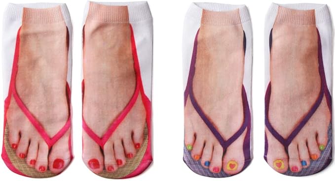3D Manicure Print Socks Funny Flip Flop Socks 3D Pattern Socks Sandal Socks Low Cut Ankle Silly Socks- A Gag Gift