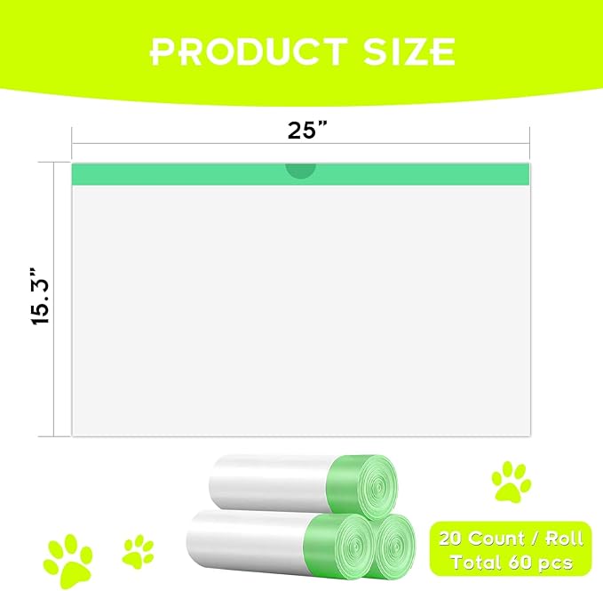 60 Count Cat Litter Box Liners Bags For Litter Robot 3 and 4, Thick And Heavy Duty Litter Robot Waste Bag, Drawstring Litter Robot Liners Bags For Self-Cleaning Litter Box,25x15.3 Inch