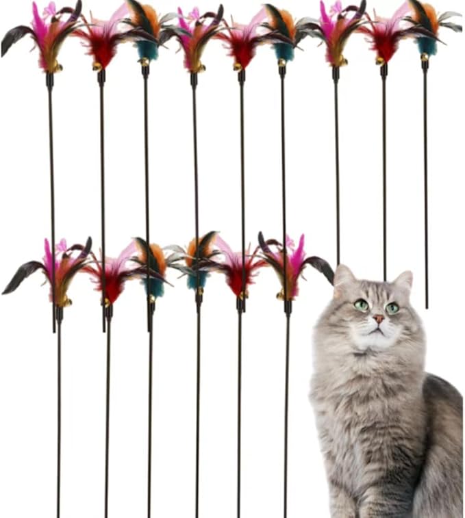 15-Pack Cat Feather Toys and Teaser Wand- Feather Toys for Cats，cat Feather Toy, cat Toys for Indoor Cats，Feather Stick cat Toy cat Teaser Wand - Feather Wand cat Toy