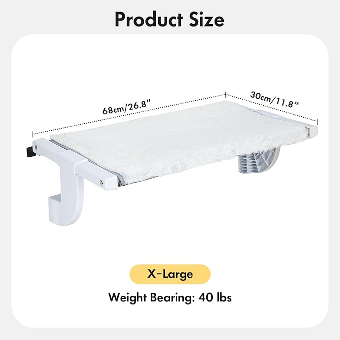 Window Sill Mount Cat Perch for Indoor Cats, One-Step Sliding Clamping Slot Adjustment Cat Hammock with Removable Two Fabrics Cover, No Suction Cups Cat Bed for Windowsill & Bedside (XL)