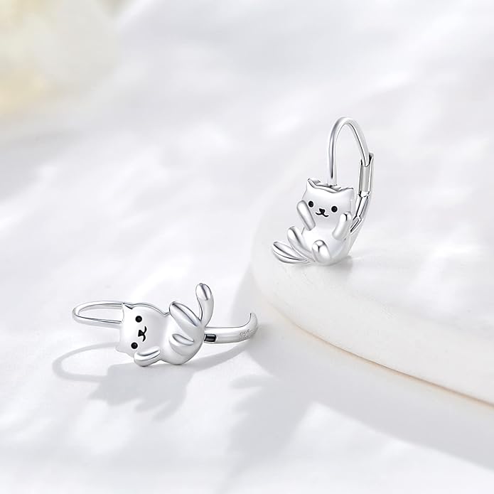 925 Sterling Silver Cat Earrings Cute Animal Kitten Stud Earrings cat Jewelry Gifts for Women Girls Hypoallergenic Earrings for Sensitive Ears