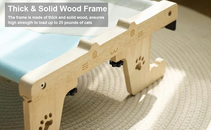 Indoor Cat Hammock Window Perch – Cordless cat Shelf seat with 4 Legs, Wood & Metal Frame with a Soft Bed No Drilling Required | Easy Adjustable 2 in 1 cat Bed for Windowsill, Floor & Bedside