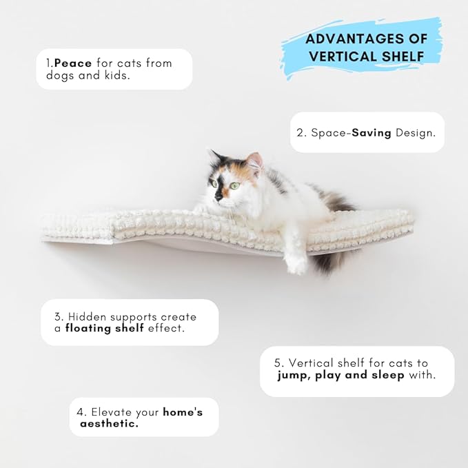 Wall Mounted Cat, Cat Wall Furniture, Cat Shelf, Cat Bed, Modern Furniture for Cats, Cat Window Perch, Cat Cave, Cat House, Ivory/White Cat Waved Shelf