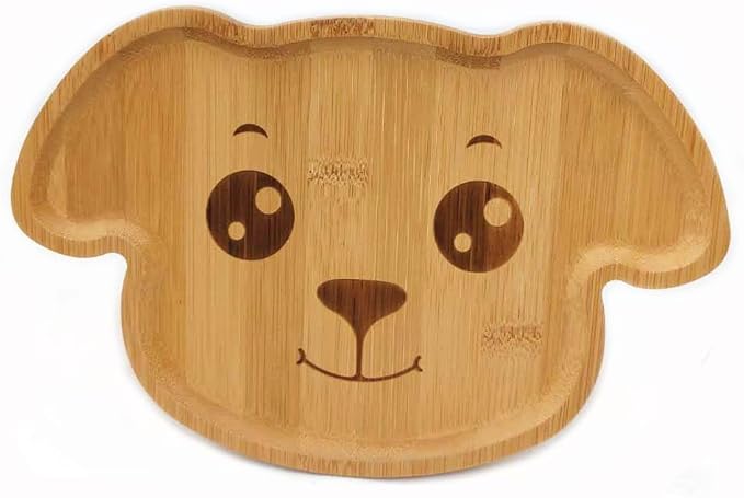 4915, Bamboo Food Plate for Snacks Appetizer Fruit Vegetable | Children Meal Plate | Picnic Kitchen Party | Eco-Friendly Plates, Dog Face Shaped, 9.75"X6.75", 1 Pack