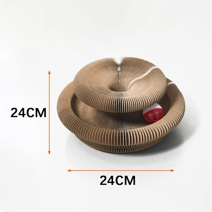 Kitty Toy, Magic Cat Scratching Board, Interactive Scratch Pad with a Ball, Cat Scratcher for Grinding Claw, Recyclable and Durable, Furniture Protector, Retractable, Brown, Reversible