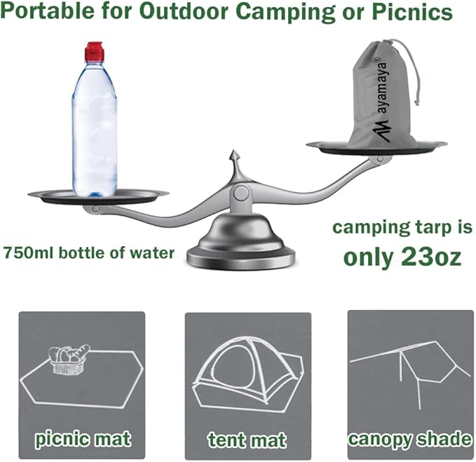 ayamaya Tent Footprint, PU 3000 Waterproof Tent Ground Cloth Large Size for 2-8 Person Family Camping Tents Ground Sheet Mat with 6 Tent Stakes for Camping Hiking Picnic - 13x9FT /8x7FT /6x7FT /5x7FT