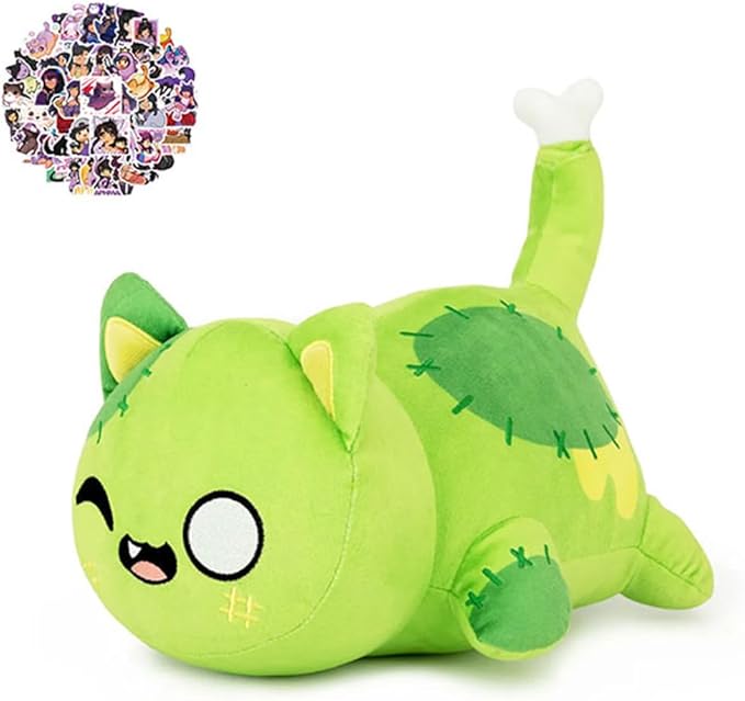 61-PCS 丨 9.8-inches Luminous Cat Cat Plush + 60-Sticker - Cat Plush Collection - 100% Polyester Plushie Pillow Embroidered - Cat Stuffed Animal (Luminous Cat Cat)