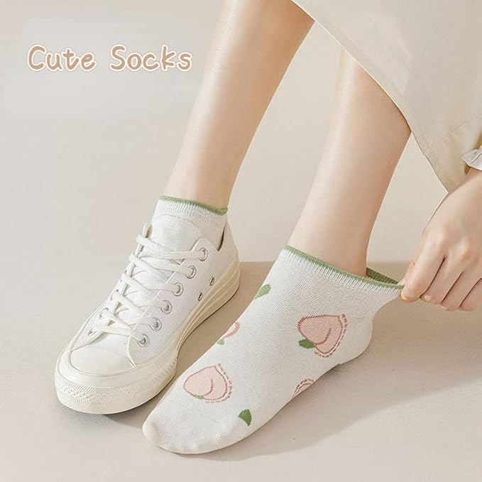 5/10 Pairs Combed Cotton Socks for Women with Cute Animals/Flowers Patterned Ankle Socks