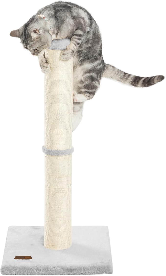 34inch Cat Scratching Post with Natural Sisal Rope 4.3Inch Large Diameter Scratcher Post Tree for Indoor Cats Grey