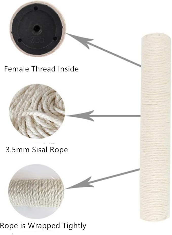 SHENGOCASE Cat Tree Replacement Post 17.7" L,Ø 3.15" Pole with M8 Bolt, Cat Tower Relacement Post, DIY Cat Scratching Post Replacement Part Pole