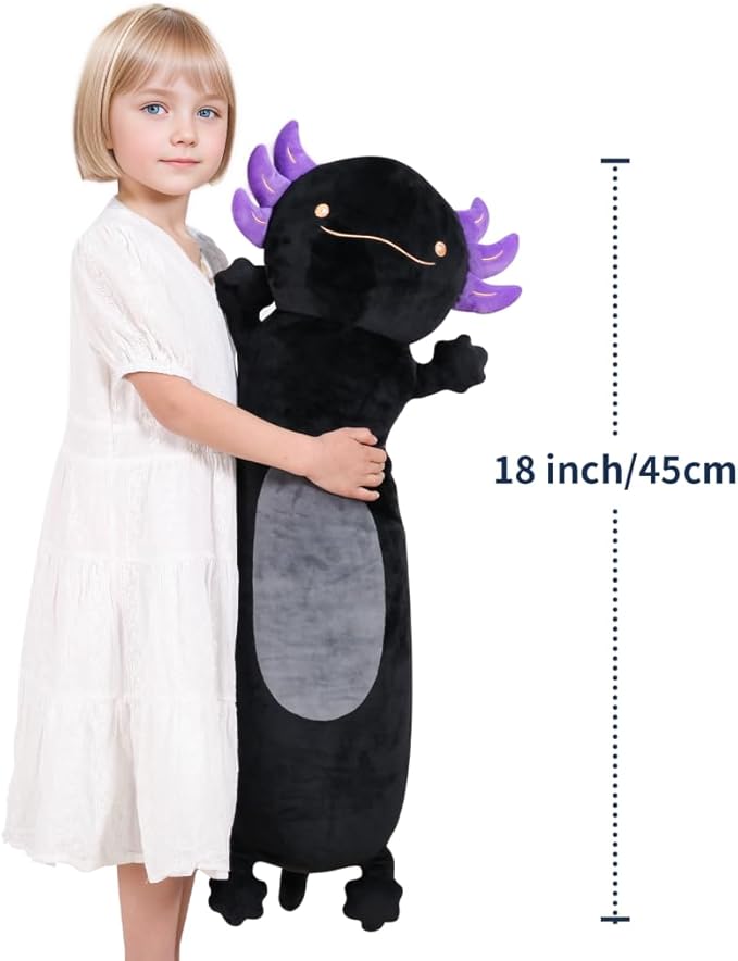 28 inch Black Axolotl Stuffed Animal, Cute Long Body Cuddle Squishy Pillow, Big Axolotl Plushies Toy Gifts for Kids, Boys for Birthday