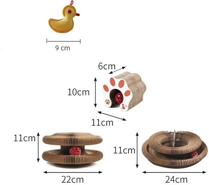 Magic Organ Cat Scratching Board with A Ball Foldable Toy Set with Foldable Cat Toy and Felt Cat Toy Interactive Kitten Toy for Kitten and Small Animals (Brown, Small)
