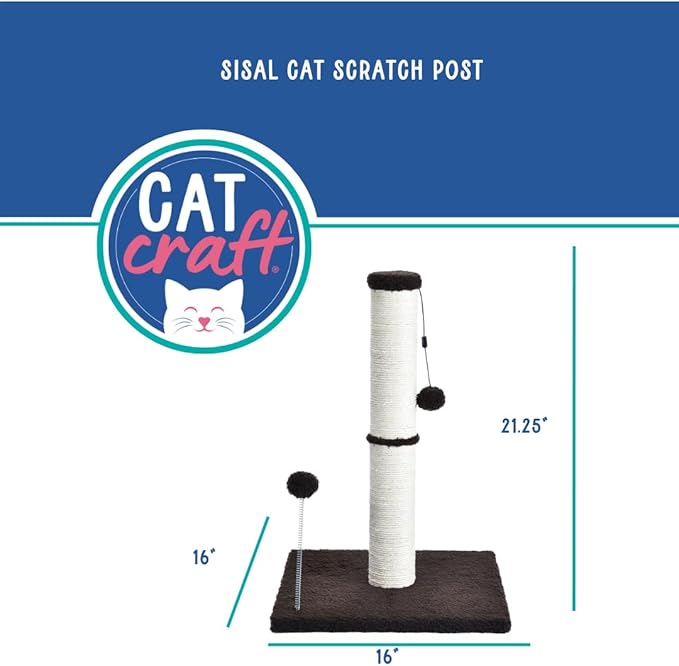 Cat Craft Scratching Post, Cat Scratch Post 20" Kitten Scratcher Sisal Scratch Posts with Hanging Balls, Chocolate