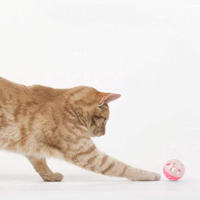 12PCS 4CM Cat Toy Ball with Bell, Pet Toy Cat Bell Ball Cat Toy with Bell Cat Jingle Balls for Cats Kitten, Plastic Cat Toys Jingle Balls Pounce Chase Rattle Ball Toys Random Color