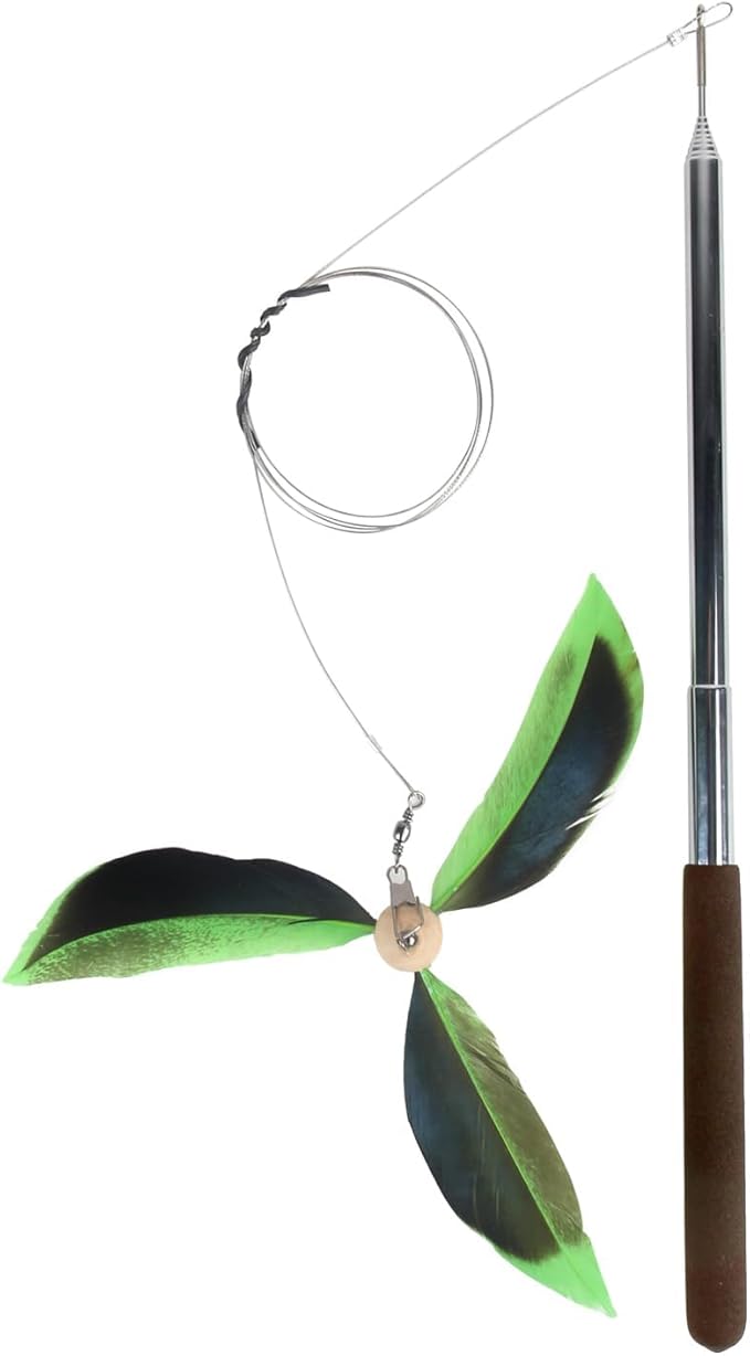 ALL FOR PAWS Feather Cat Wand Toy Kitten Teaser Toys Telescopic Wand Kitty Cat Enrichment Toy for Indoor Cats (Green)