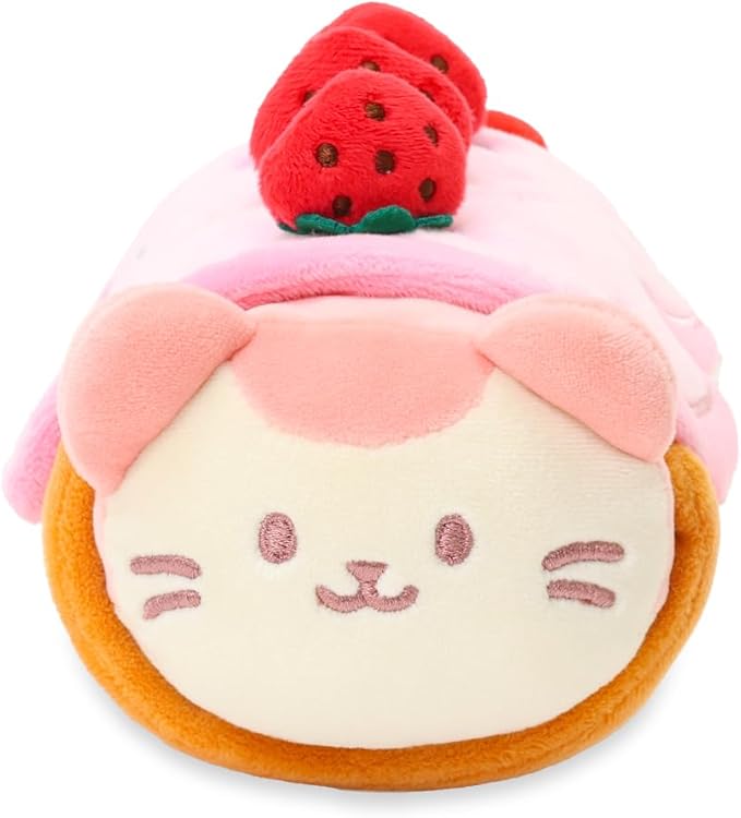 Anirollz Stuffed Animal Plush Toy - Official Roll Blanket Outfitz Doll |Soft, Squishy, Warm, Cute, Comfort, Safe| Strawberry Roll Cake Pillow with Kitty - Birthday Decorations Gift 6" Kittiroll
