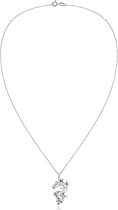 AeraVida Legendary Chinese Dragon Charm Stone Inlaid Accent .925 Sterling Silver Pendant on 18-inch Chain Necklace | Dragon Jewelry Necklace Accessory for Men Women Unisex