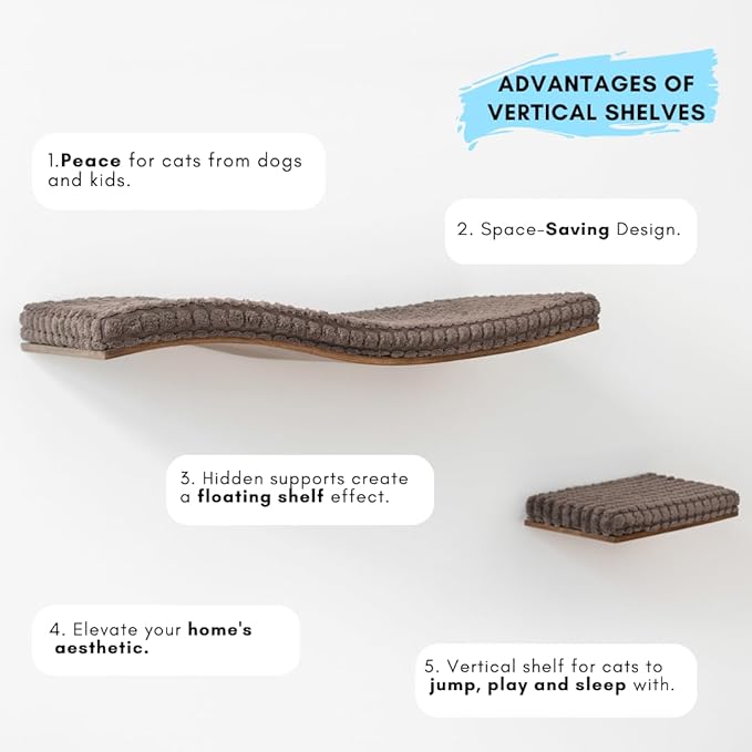 Cat Wall Furniture, Wall Mounted Cat Shelf, Cat Window Perch, Cat Shelves, Cat Wall Bed, Cat Steps for Wall, Cat Playground, Cat Wall Set Brown Cat Waved Shelf Cat Step