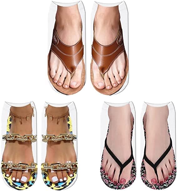 3D Manicure Print Socks Funny Flip Flop Socks 3D Pattern Socks Sandal Socks Low Cut Ankle Silly Socks- A Gag Gift