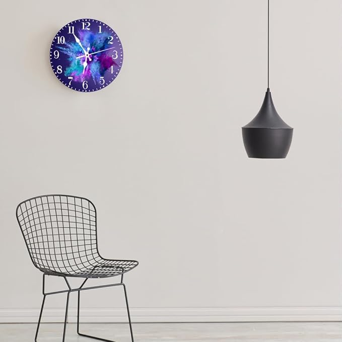 Ansouyi Round Wall Clock Battery Operated Clocks Wallclock 10 Inch,Blue Aqua and Purple Dust Explosions Silent Non Ticking Wall Clock for Living Room,Kitchen,Home,Bathroom,Bedroom,Office or School